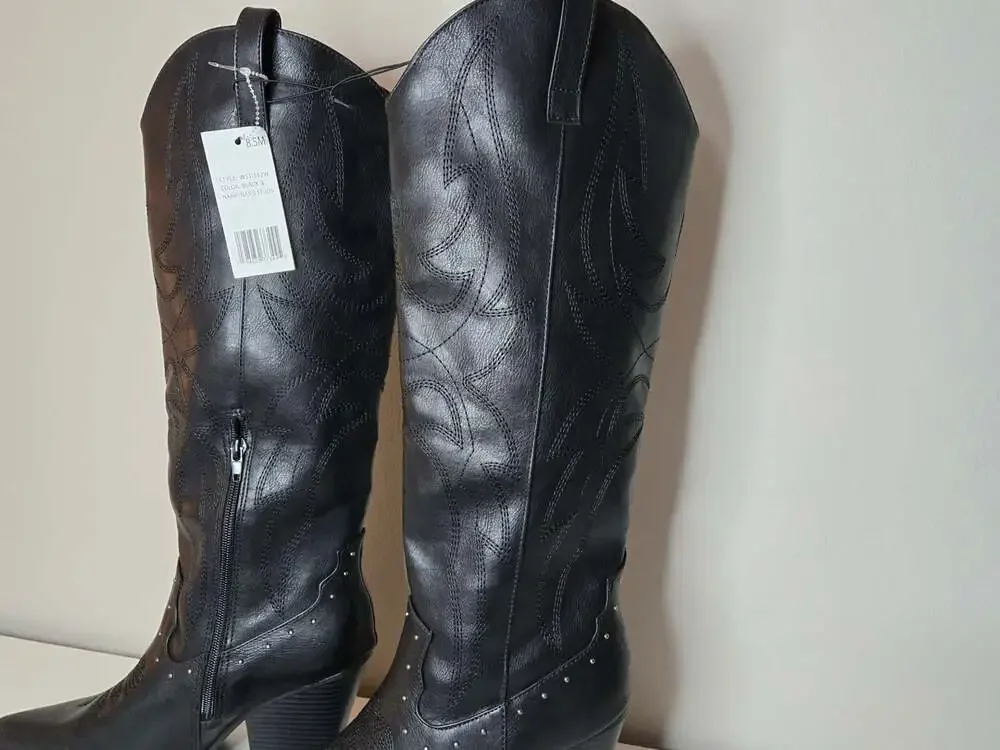 Sugar Nails Studs Women's Western Boots Black Flame Pattern Size 8.5M